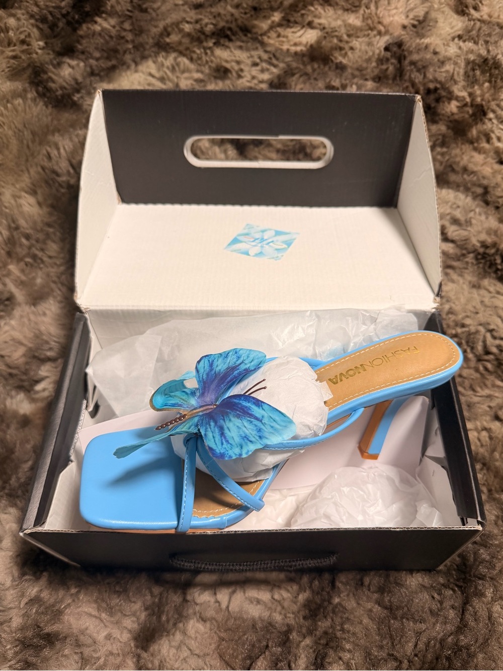 Blue Butterfly Slide Mule
